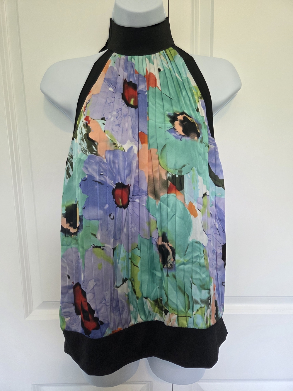 Essentials by Milano Floral Halter Tank Dress - Mint, Lavender & Black